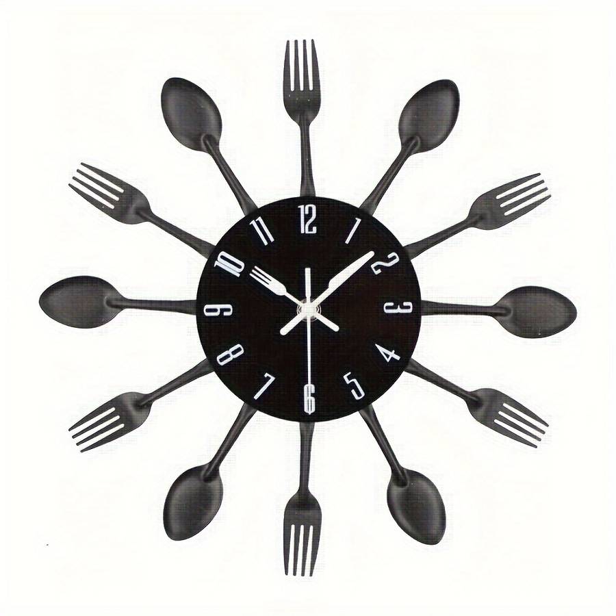 1pc Creative Golden Metal Wall Clock Kitchen Utensils Spoon Fork Wall Decoration Clock Ideal De