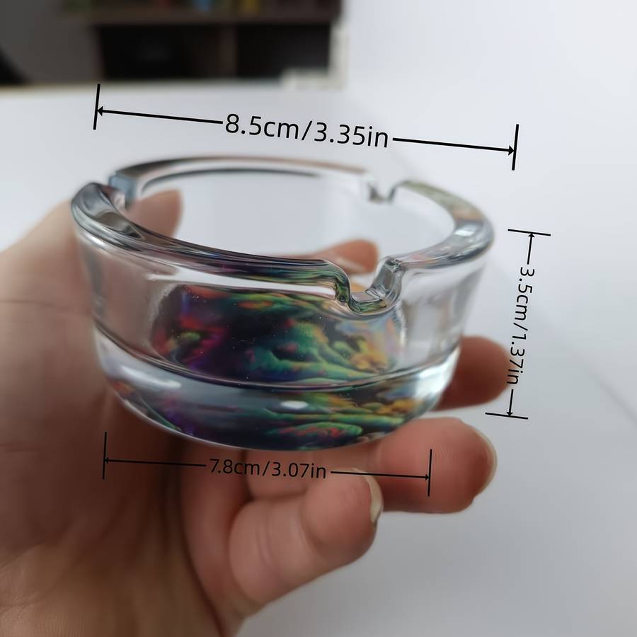 1pc Creative Round Glass Ashtray with Cute Teddy Bear Design Vibrant Colors Whimsical Artwor