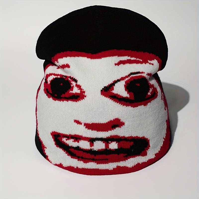 1pc Trendy Knit Beanie with Unique Big Eyes Mouth Design Stretch Fit Lightweight for Fall Wint