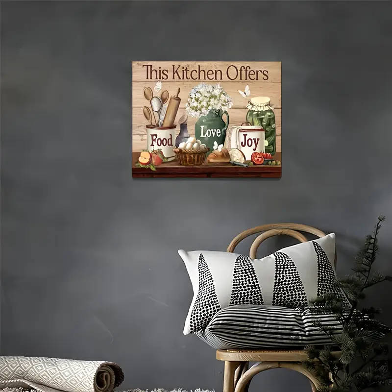 1pc Rustic Farmhouse Kitchen Wall Art Wooden Framed Canvas Print with Animal Design Perfect for Livi