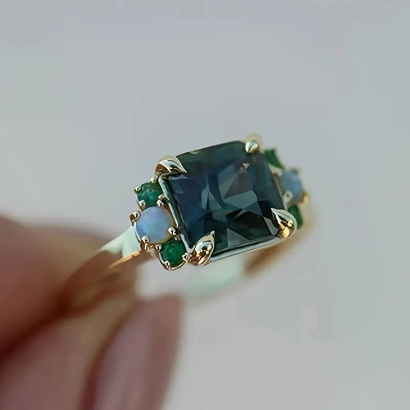 2 Piece Synthetic Zirconia Ring with Opal Band