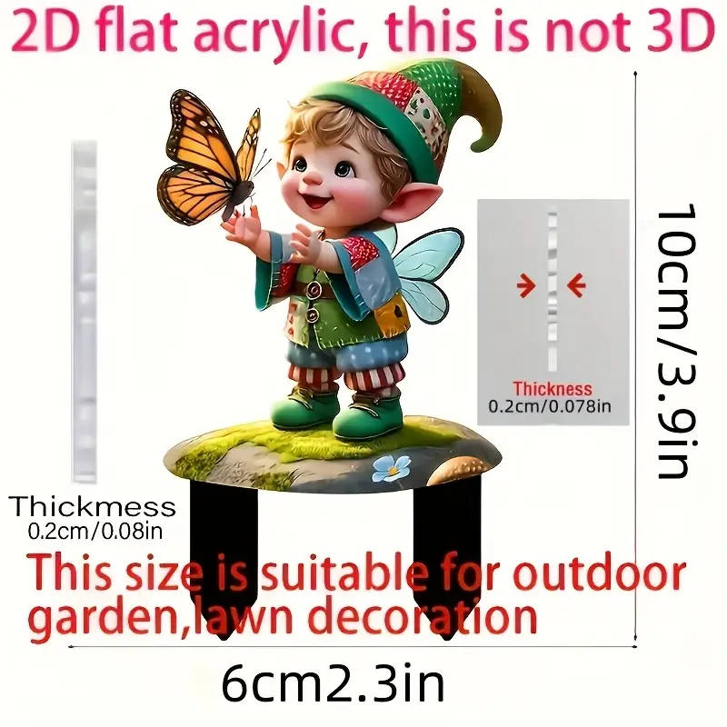 2D Flat 1 Piece Bohemian Gnome and Butterfly Acrylic Garden Pole