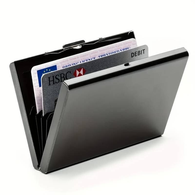 1pc Premium Stainless Steel RFID Blocking Card Holder for Men C Sleek Black Metal Wallet with Multi