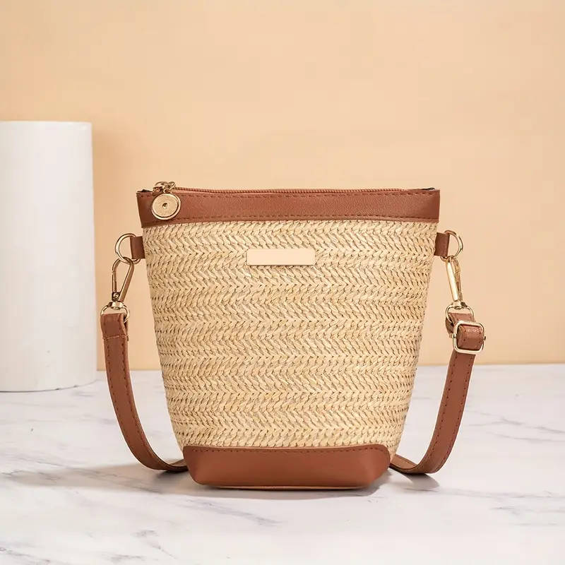 1pc Woven Crossbody Bag for Women Faux Leather Geometric Quilted Pattern Polyester Lined