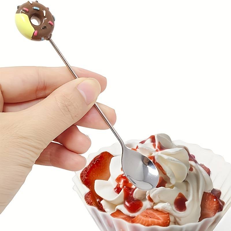 4pcs Cute Donut Theme Stainless Steel Coffee Spoon Fork Elegant Golden Dessert Spoon Fruit