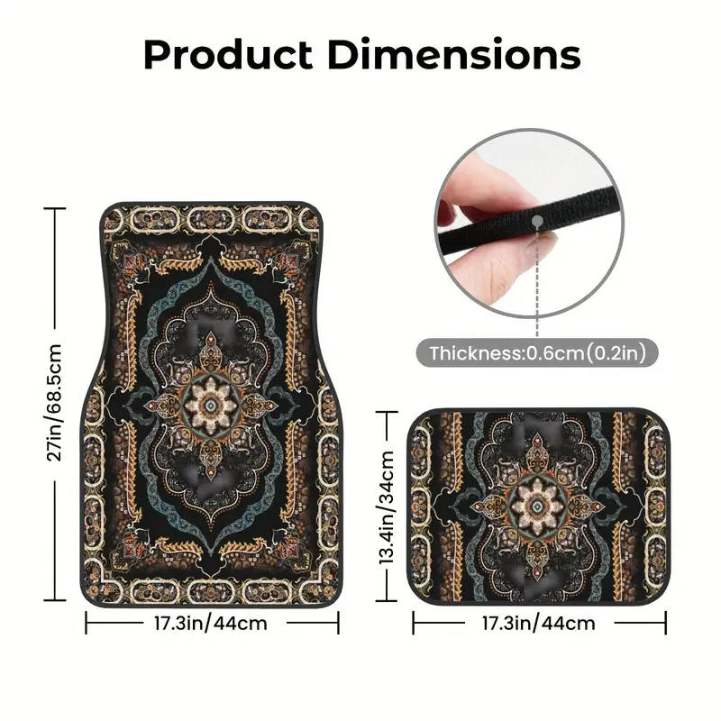 4pcs Bohemian Pattern European Ethnic Car Rubber Mats