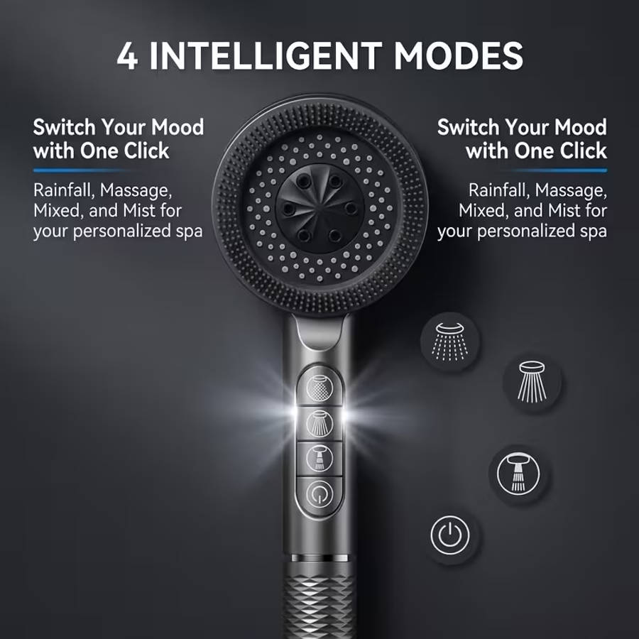 Handheld Pressurized Showerhead Four Spray Modes With 1.5Meter Reinforced Hose And Adjustable Bracke