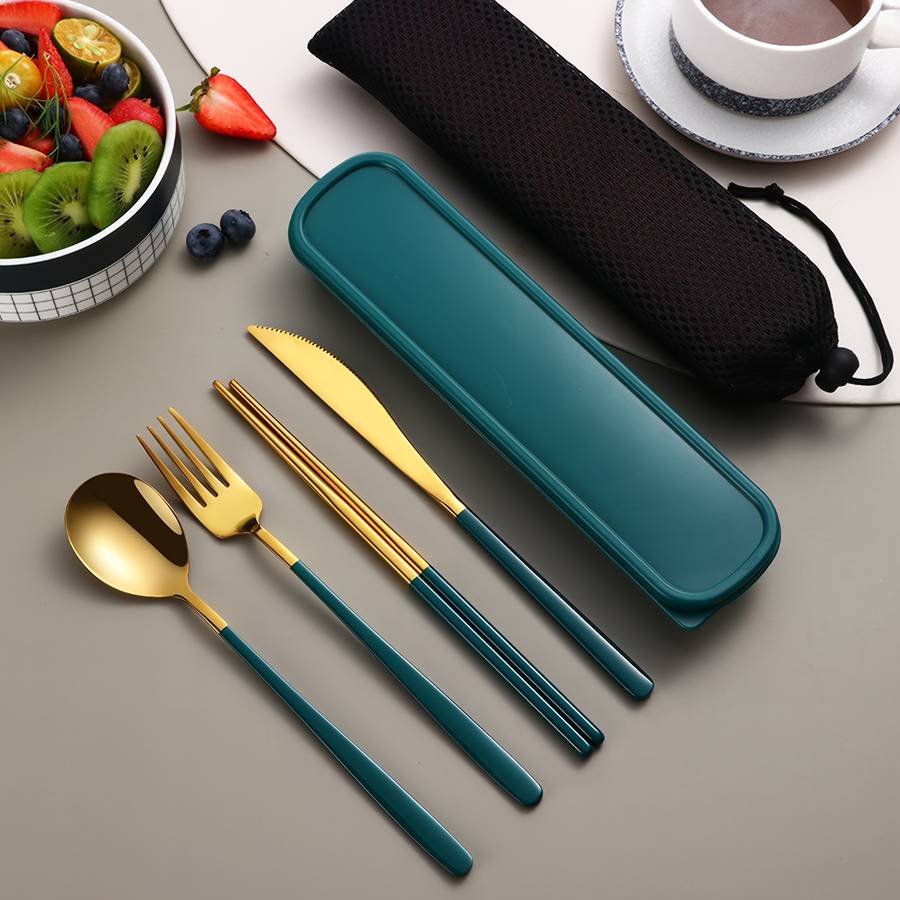 4pcs Stainless Steel Cutlery Set with Glossy and Thickened Round Handle Dinner Knife Chopstick
