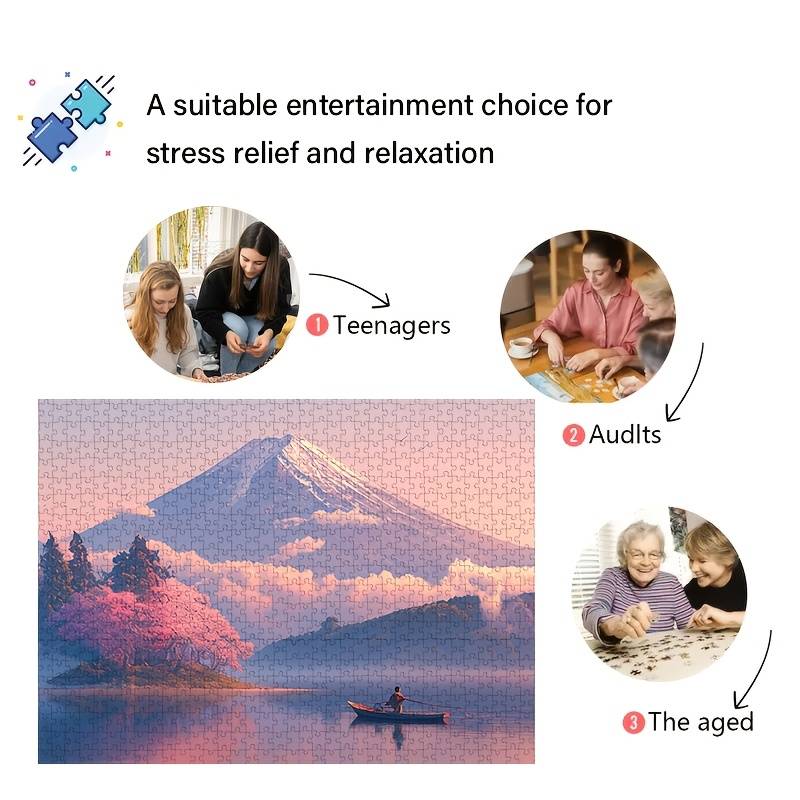 1000pcs Challenging Jigsaw Puzzle for Adults Mountain Lake Scene with Cherry Blosso