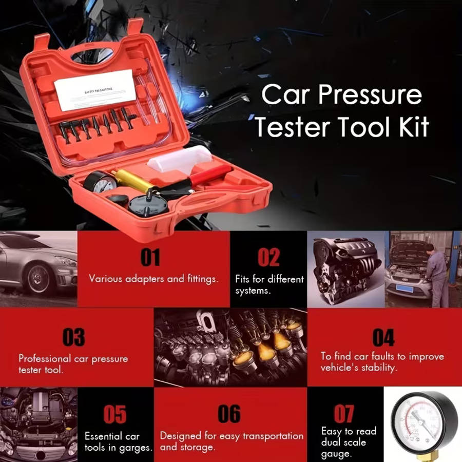 16pcs Brake Bleeder Kit Handheld Vacuum Pump Tester with Adapters for Automotive
