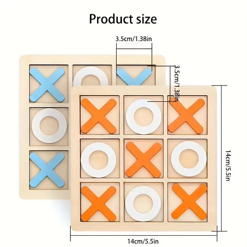 Wooden Tic Tac Toe Game for Youngsters - Mini XO Chess Board with Colorful XOXO Pieces