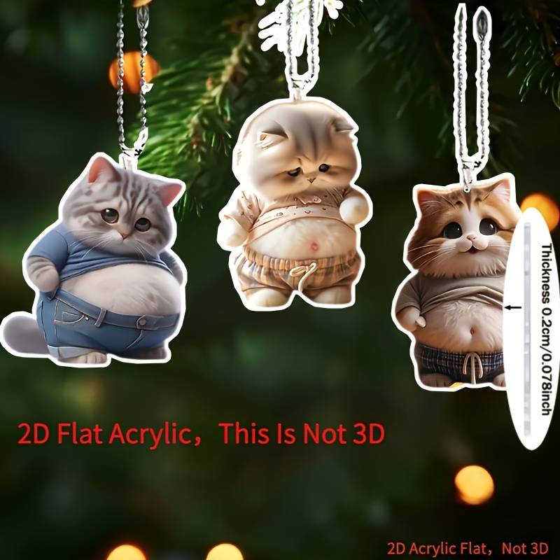 1pc 2D Flat   Printing 3 acrylic cat ornaments acrylic fat cat pendant car hanging orname