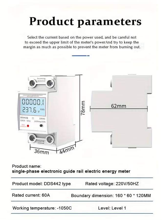 household electricity meter lcd electricity meter single phase 220v mini watt hour meter rail type air conditioning electricity meter   display   Product details 5