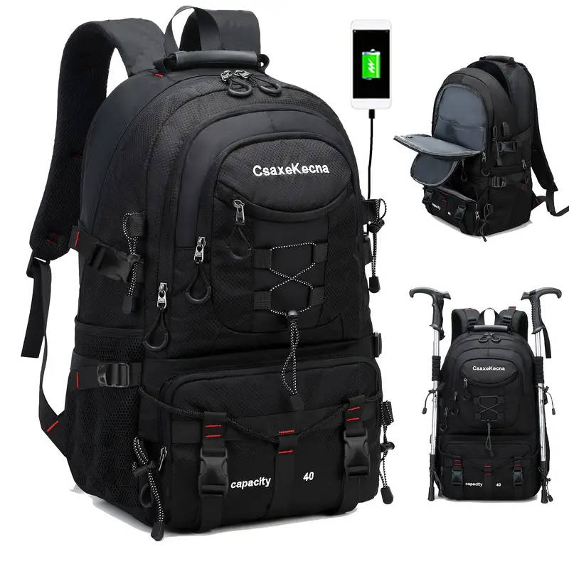 1pc Outdoor Adventure Backpack Durable Polyester USB Charging Port Fits 17-inch Laptop Perfect for H