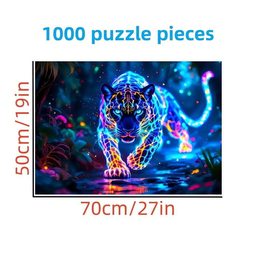 1000pcs Colorful Leopard Jigsaw Puzzle Vibrant Neon DIY Brain Teaser for Adults Fa