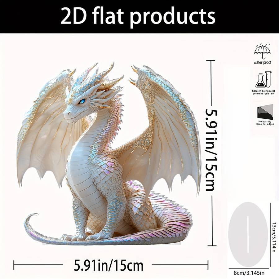 2D Flat Iridescent Blue Eyed Dragon Sculpture 15.01Cm Acrylic Fantasy Table Decor- Realis