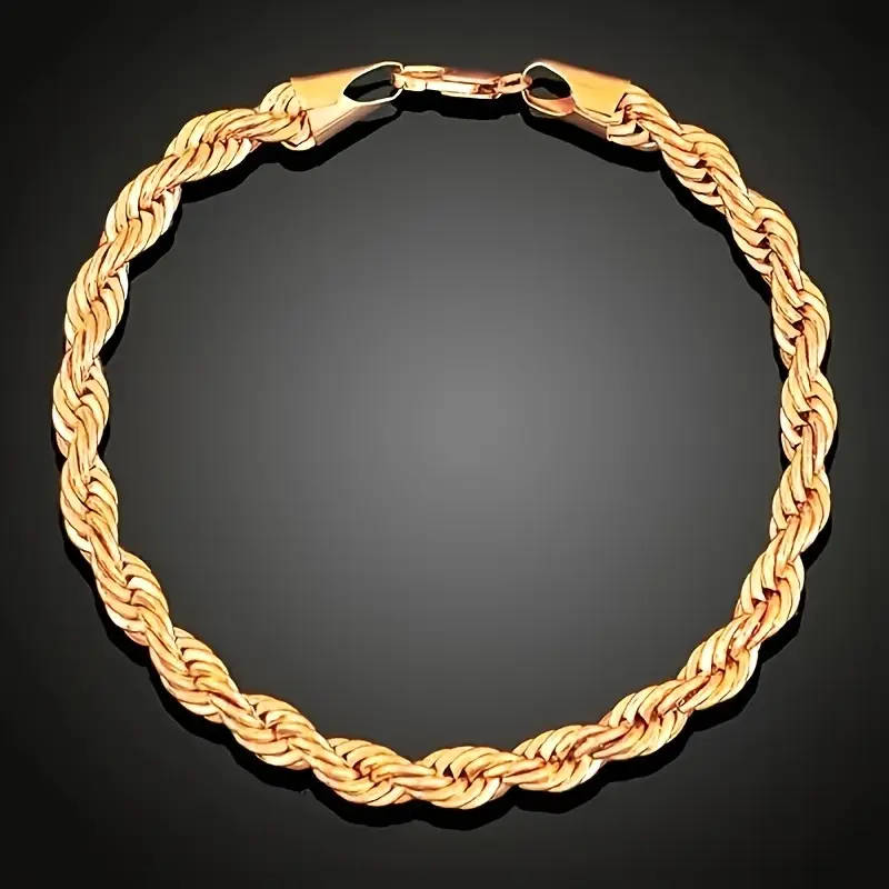 2 Piece Set 4mm Unisex 18K Golden Plated Necklace and Bracelet