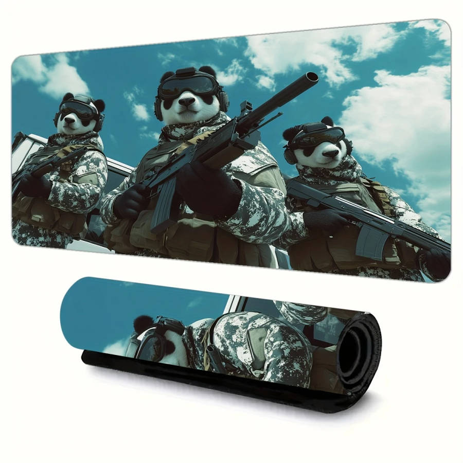 1pc 40x90cm Panda Warrior Military-Themed Gaming Mouse Pad Stylish Durable Rubber Desk Accessory