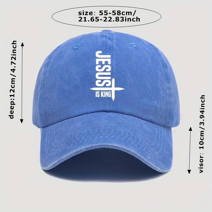 Jesus Is King Print Unisex Baseball Cap 100% Cotton Washed Denim Adjustable Dad Hat With Lightw