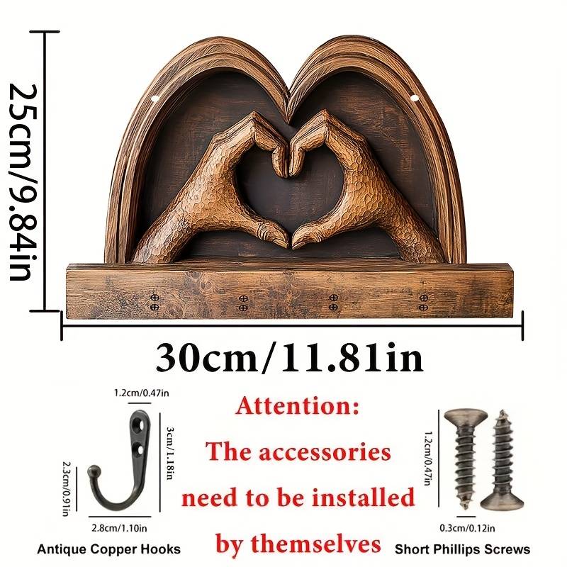 1pc Gorgeous heart-shaped hands simple colorful wooden and home key hanger with four metal hooks