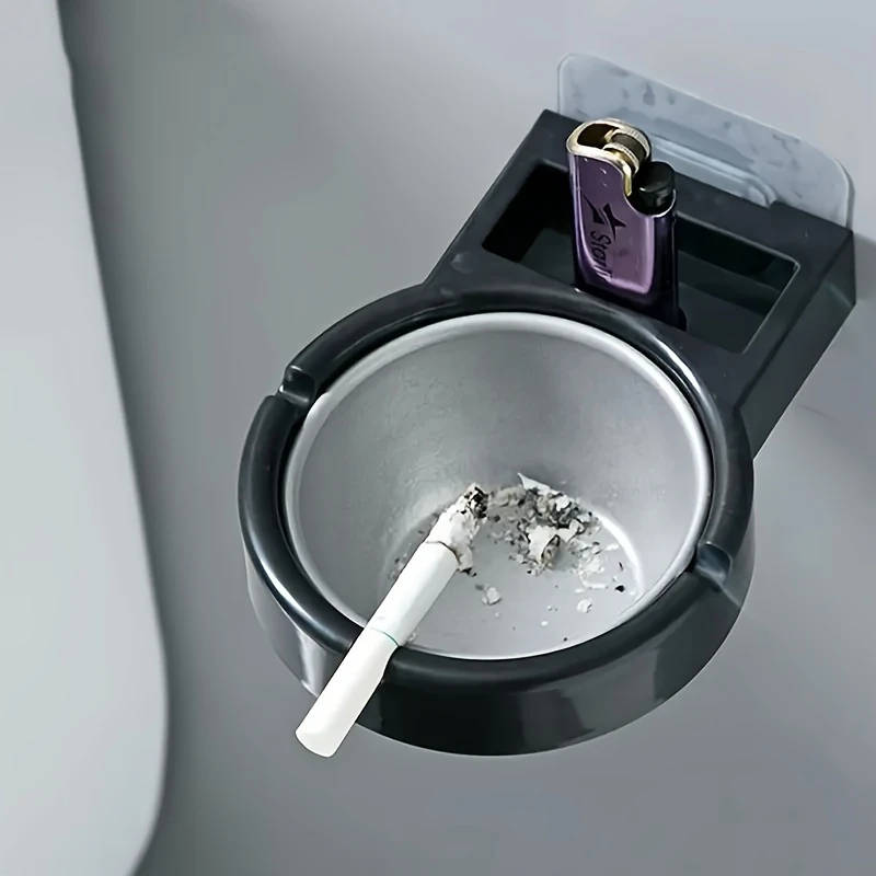 1pc Wall-Mounted No-Drill Bathroom Ashtray Contemporary Circular Plastic Design Space-Saving