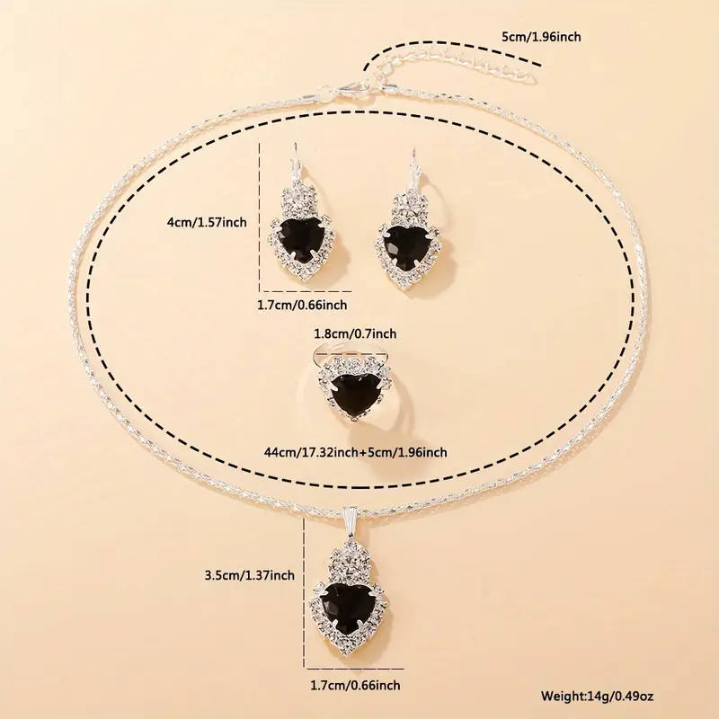 5pcs Elegant Women's Quartz Watch Heart-Shaped Gemstone Jewelry Set Glamorous Blue Crystal Wristwatc
