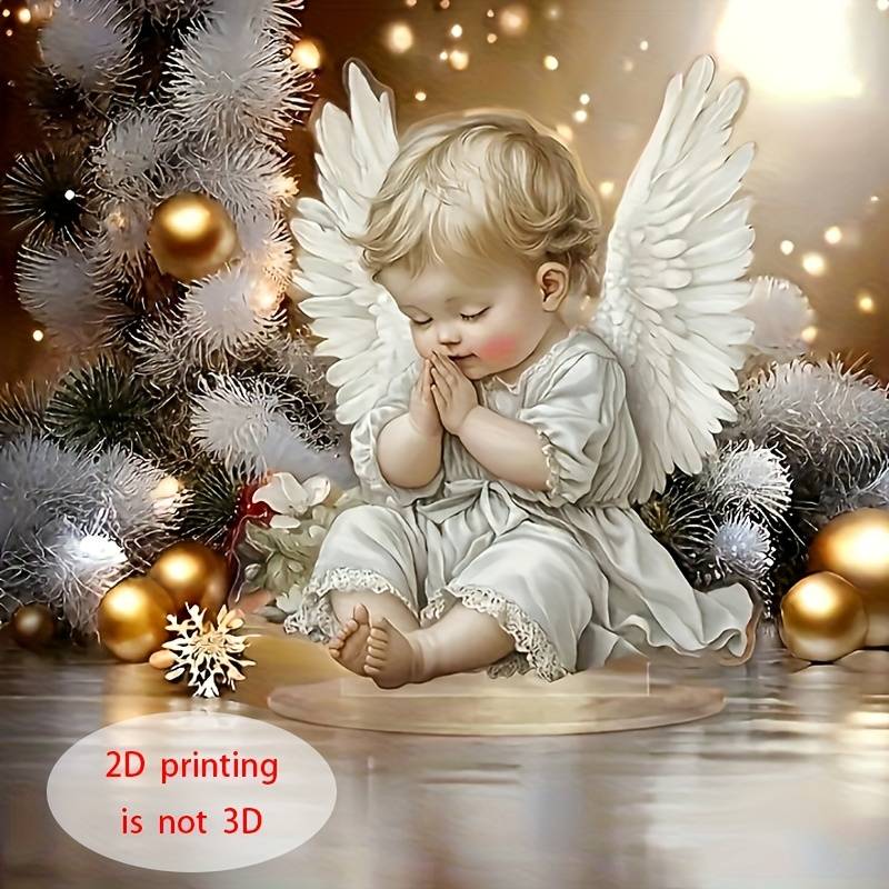 1pc 2D Flat  Acrylic Angel Prayer Statue with Elegant Wings Serene Sleeping Angel in White Dress