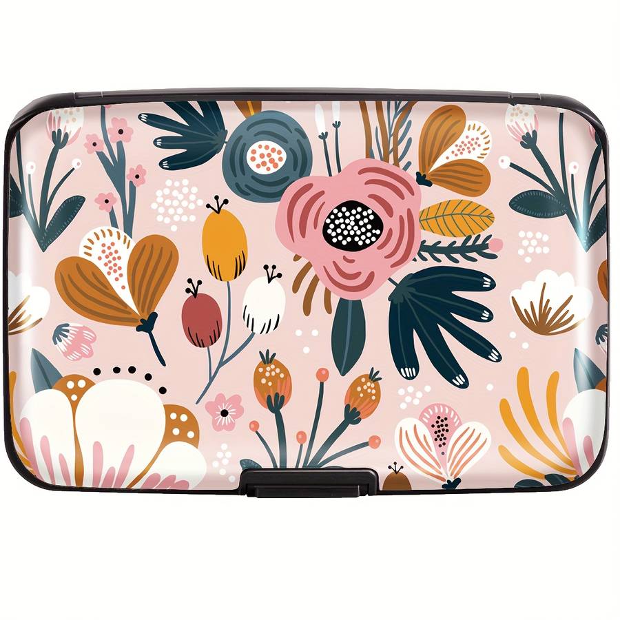1pc Tropical Floral Hard Shell Credit Card Wallet C Compact RFID Blocking Design with 18 Card Slots