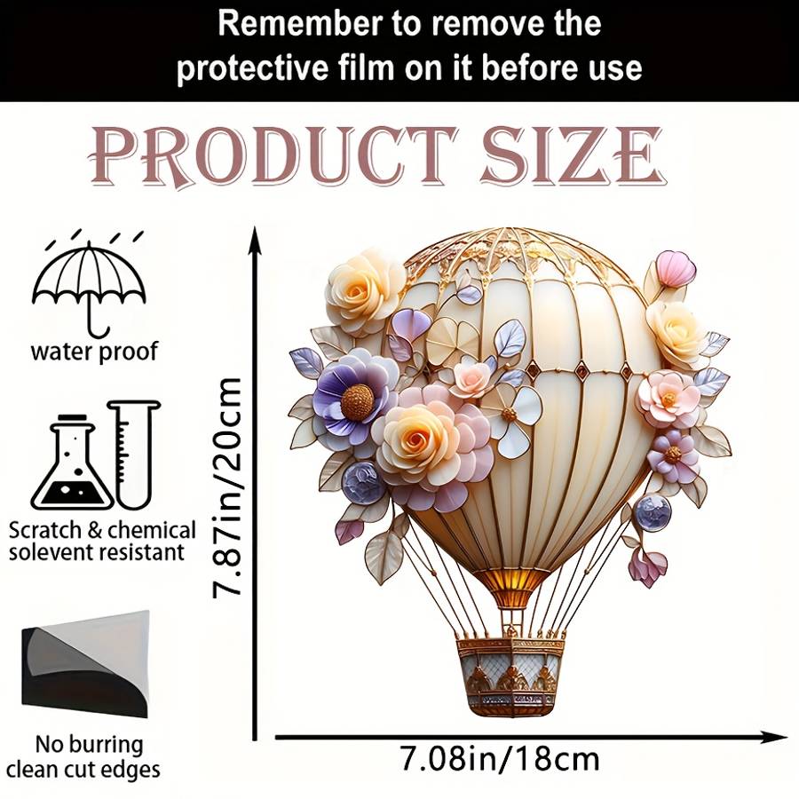 2D Flat Acrylic Flower hot air balloon Suncatcher19.99cm x 17.98cm Window Han