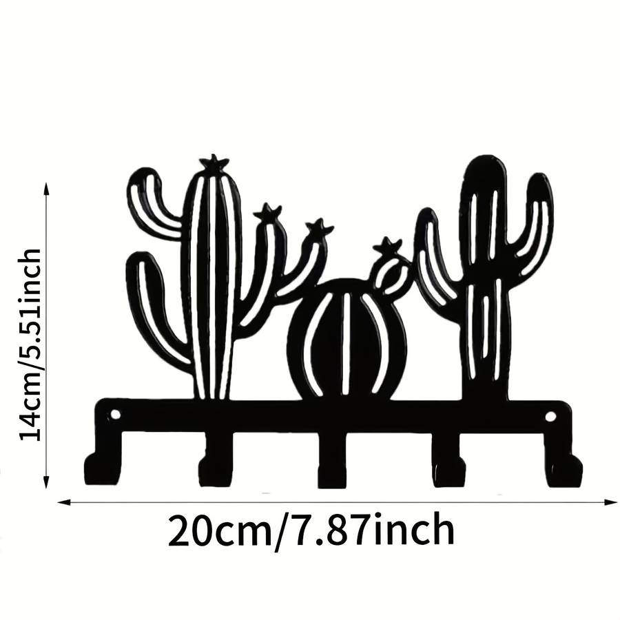 1pc Cactus Metal Wall Art Coat  Hat Hook Rack with 5 HooksEasy Install Contemporary Wrought Iro