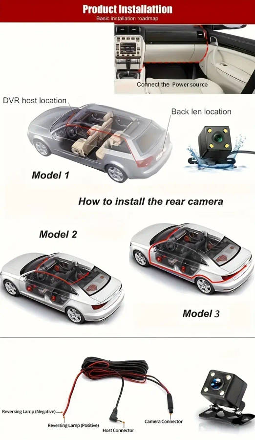 HD Dual-Lens Car Dash Cam with Night Vision Wide-Angle Reverse Image Easy Installation Includes 32GB