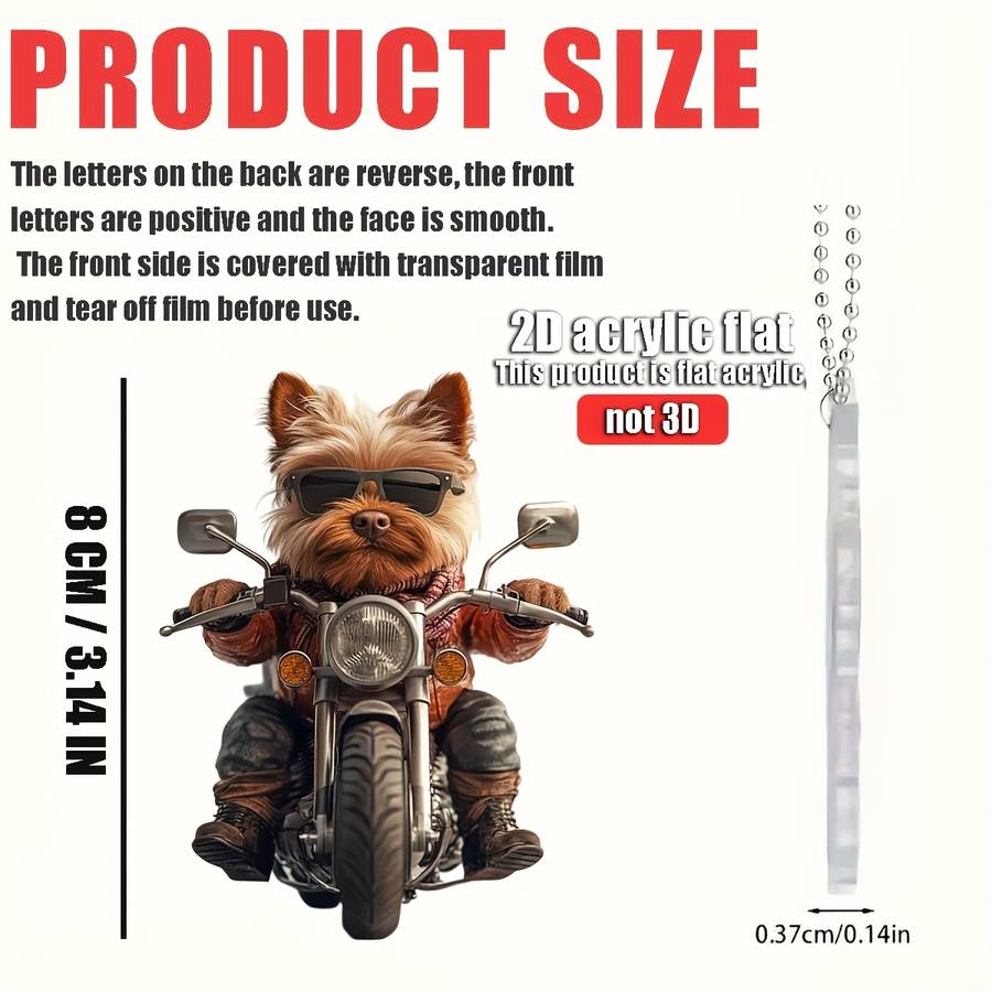 2D Flat Yorkshire Terrier Riding Motorcycle Acrylic Hanging Ornament Flat Design with
