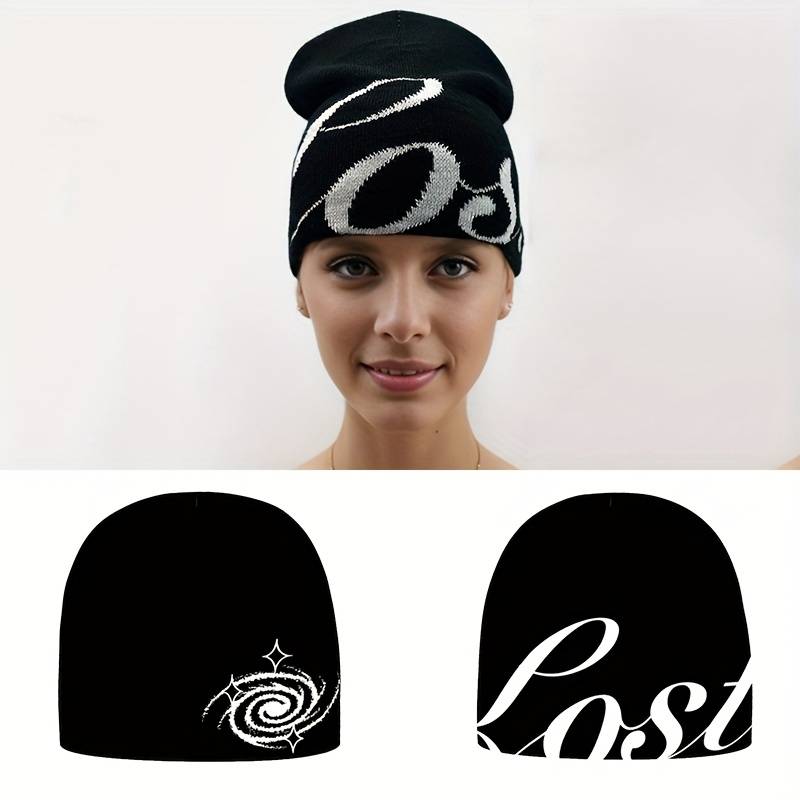 1pc Unisex Embroidered Acrylic Knit Beanie Stretchable Hand-Washable Street Style Hip-Hop Winter