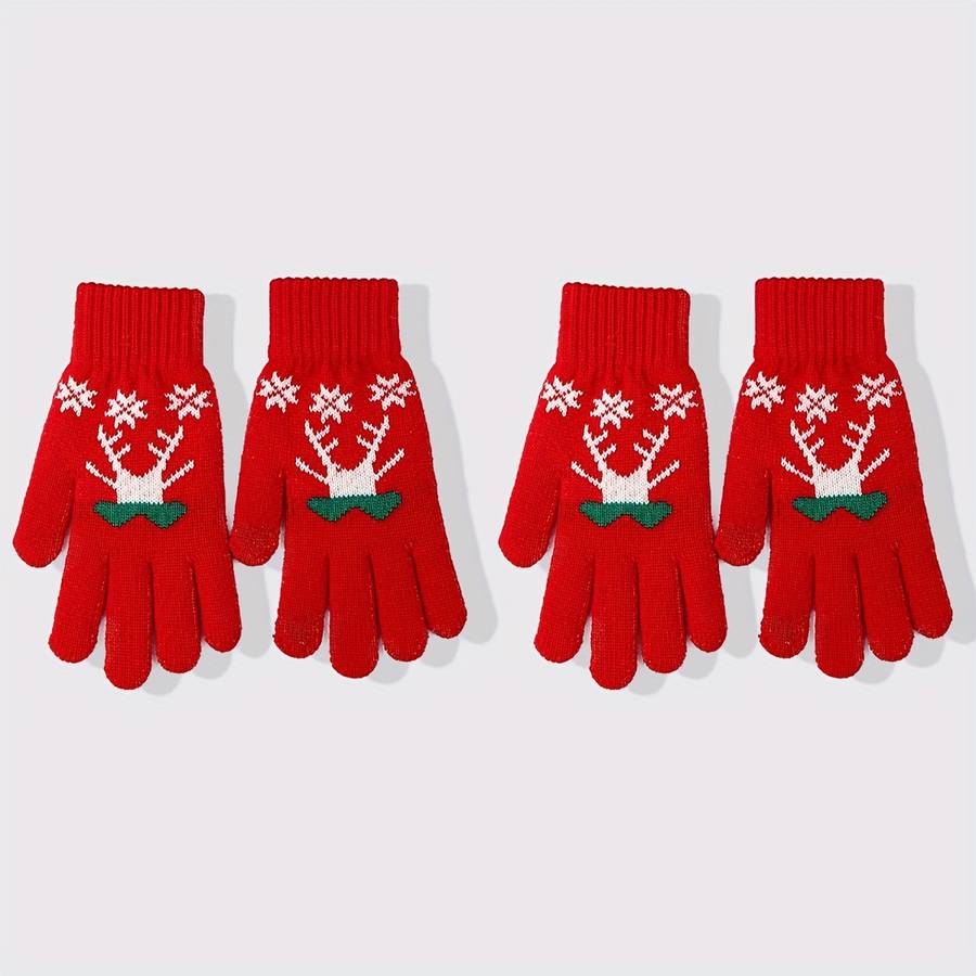 2 Pair Red Gloves One Size Warm Gloves
