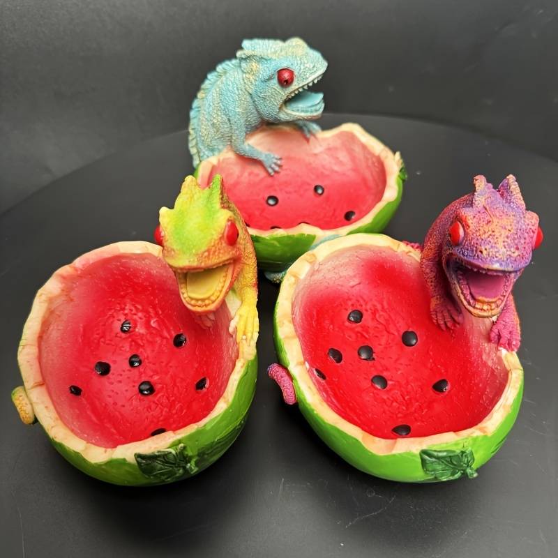 1pc Modern Resin Chameleon Lizard Watermelon Shaped Ashtray Animal Theme Irregular Tabletop De