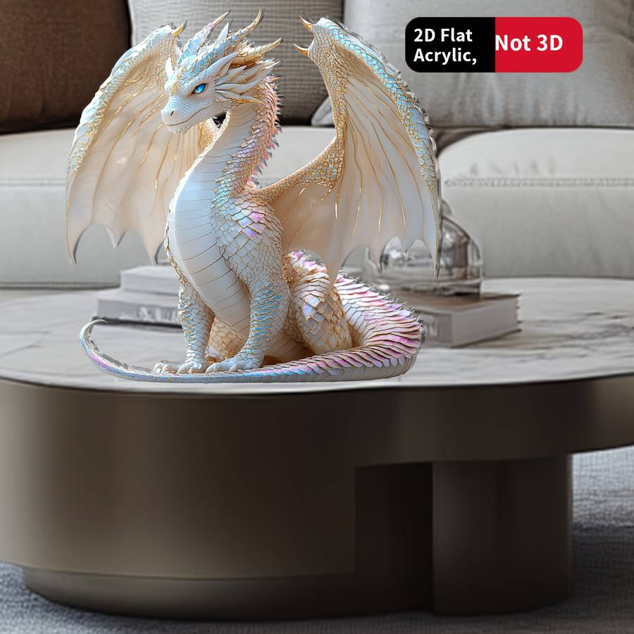2D Flat Iridescent Blue Eyed Dragon Sculpture 15.01Cm Acrylic Fantasy Table Decor- Realis