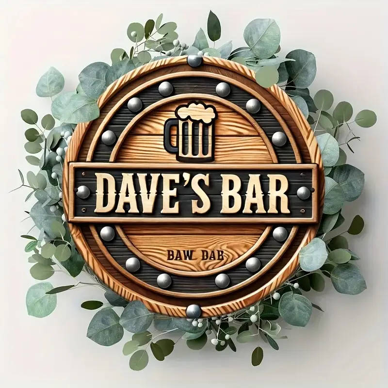 Dave Bar Wooden Sign Retro Metal Circular Painting 20X20cm