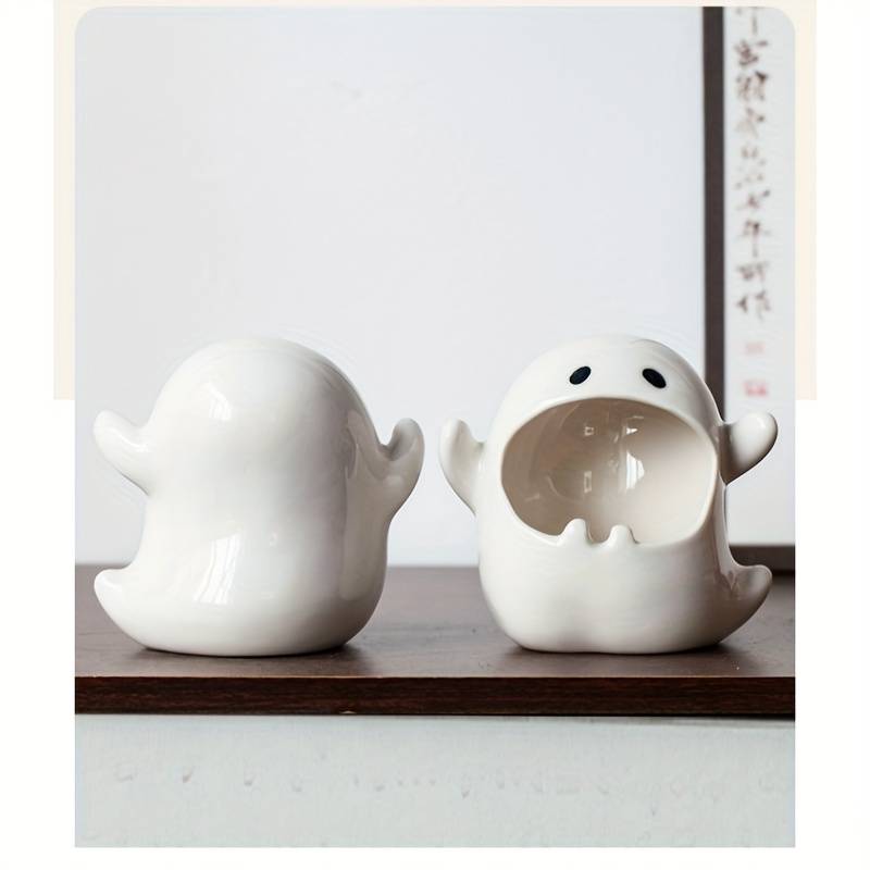 1pc Cute Ghost Ashtray Ceramic Irregular Shape High-End Decoration No Electricity Required for