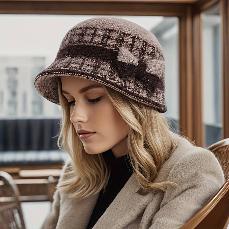1pc  New Autumn and Winter Bow Decorated Knitted Hat Fashionable and Versatile Suitable f
