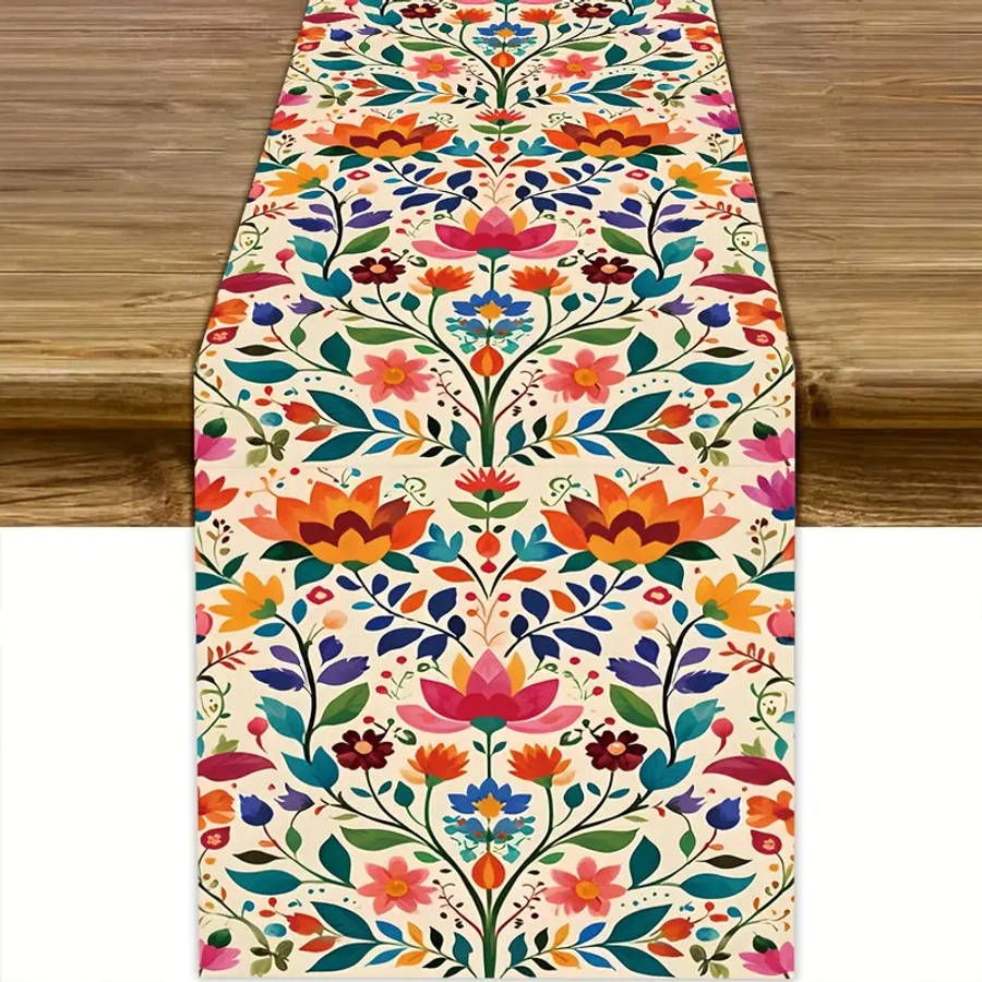 Vibrant Floral Table Runner - 179.83cm x 35.05cm, Home Decor for Dining Tables