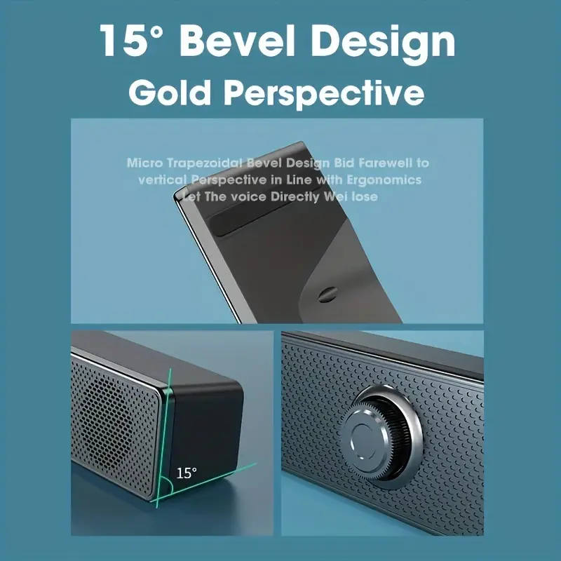 1pc Stereo Soundbar USB-Powered Desktop Speaker with Volume Control Dual Speakers Bass Boost Button