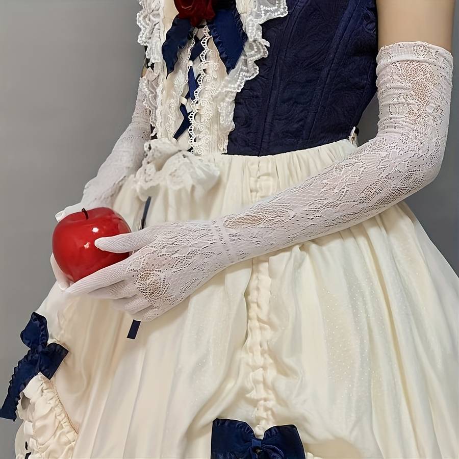 1 Pair White Vintage Long Lace Gloves