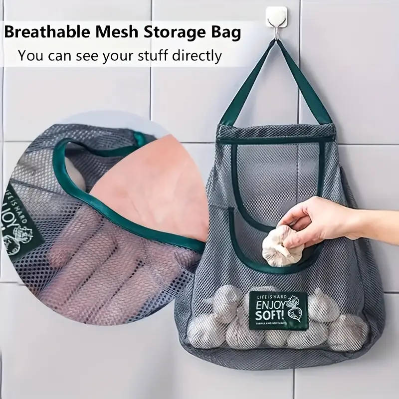 Multifunctional Kitchen Storage Mesh Bag Fruit Vegetable Ginger and Garlic Wall-mounted Organizer