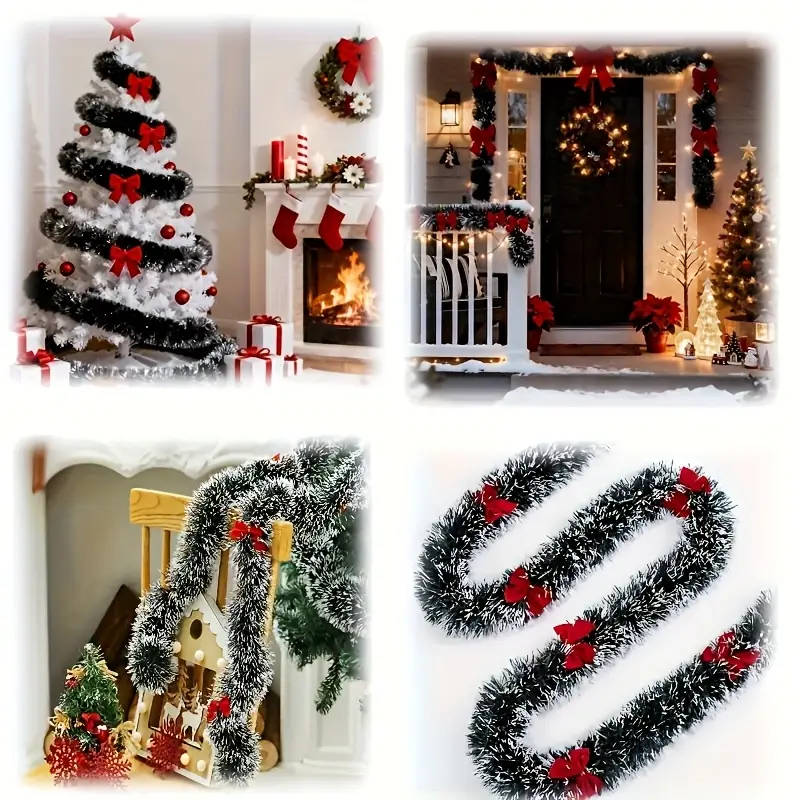 393.7 Inches - 2-Piece Set With Red Bow And Dark Green And White Snowflake Christmas Wreath Decorati