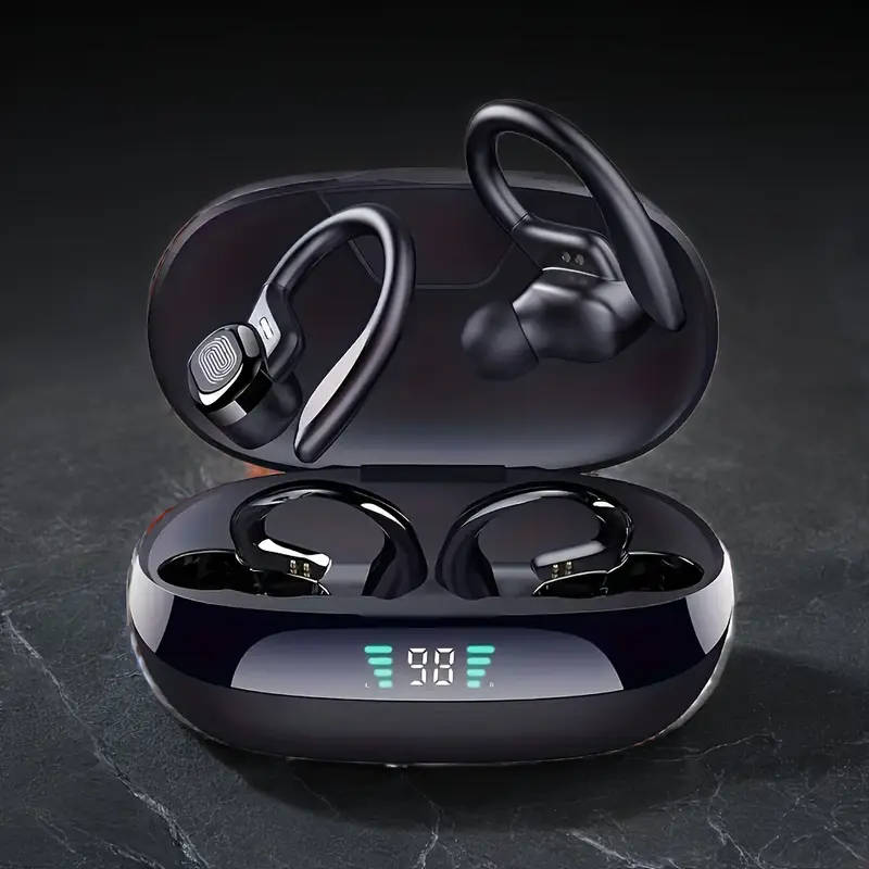 1 Pair Wireless Sports Earbuds with Mic Stereo Sound Comfortable Ear Hook Design USB Type-C Charging