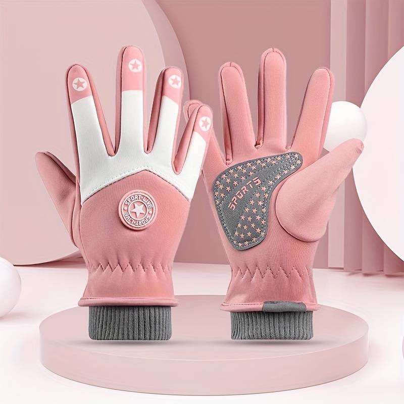 1 Pair Five Star Ski Gloves Pink Warm Gloves