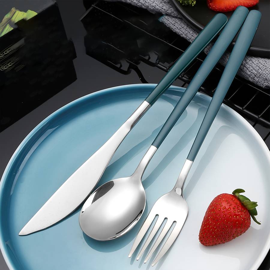 4pcs Stainless Steel Cutlery Set with Glossy and Thickened Round Handle Dinner Knife Chopstick