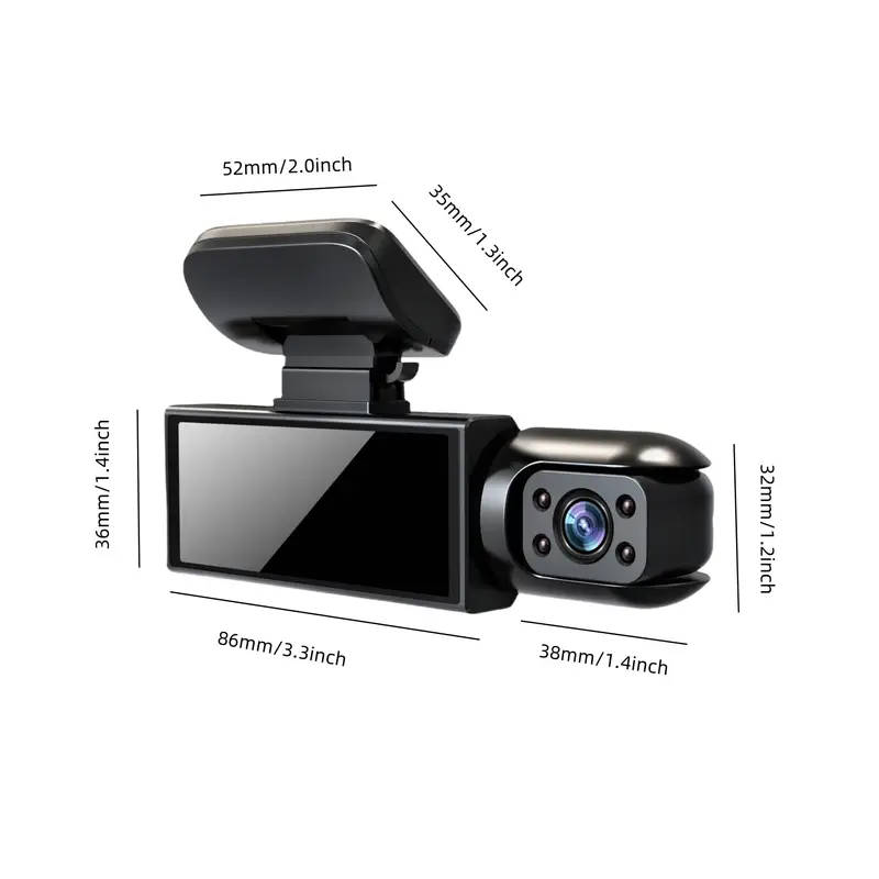 HD 1080P Dual-Camera Car DVR with Night Vision 8.03cm IPS Screen Wide Angle Lens