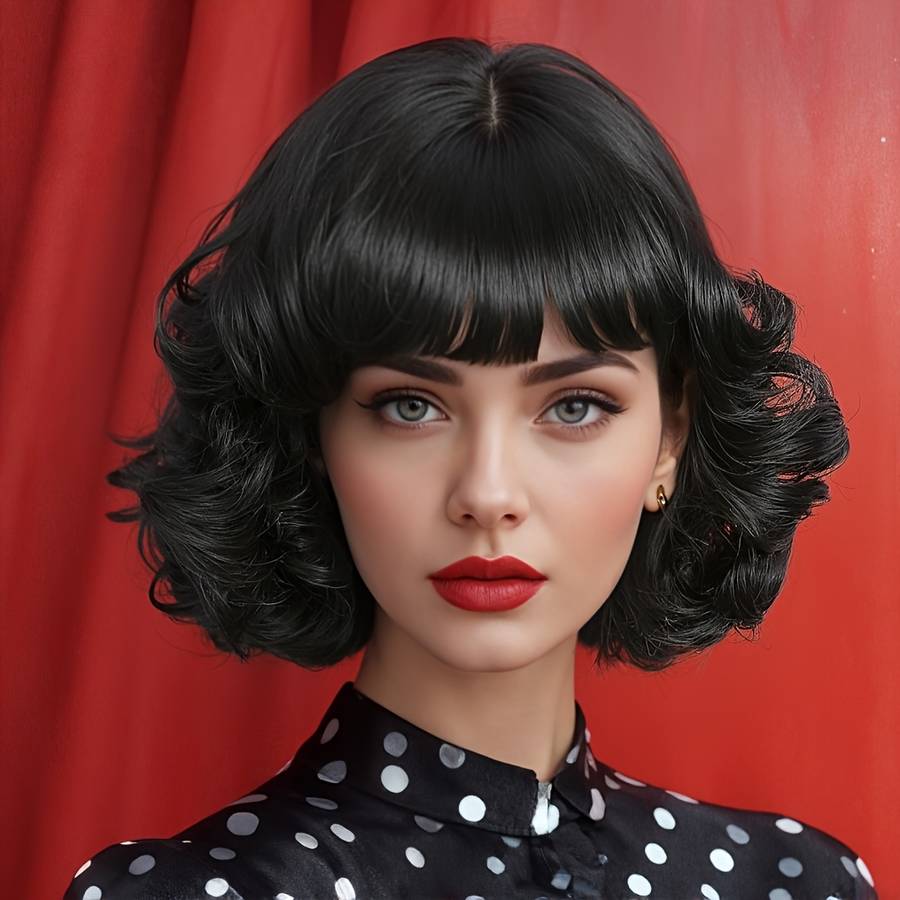 1Pc Natural Black 25.4cm Fashion Design Wig