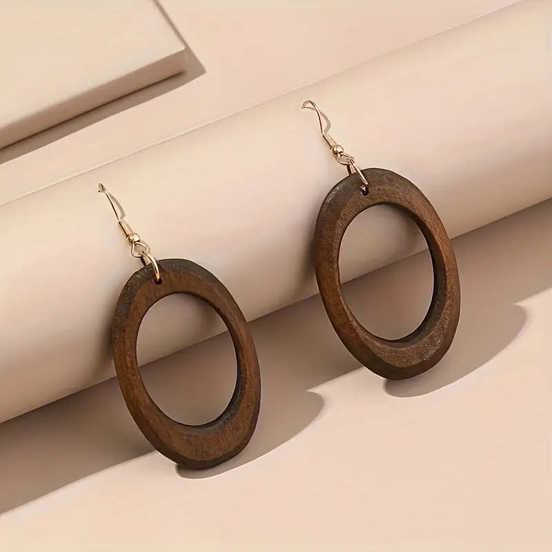 5pcs Set  Vintage Look Brown Wooden Earrings
